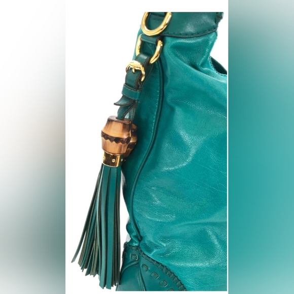 GUCCI JACKIE TEAL LEATHER LARGE HOBO BAG TURQUOISE GREEN - Picture 4 of 4